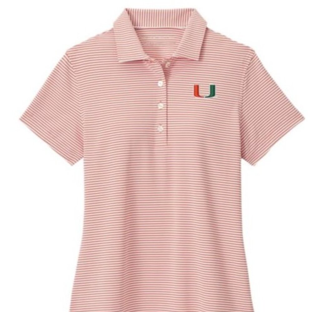 NWT - Peter Millar U of Miami Women's Vista Stripe Short-Sleeve Jersey Polo - M
